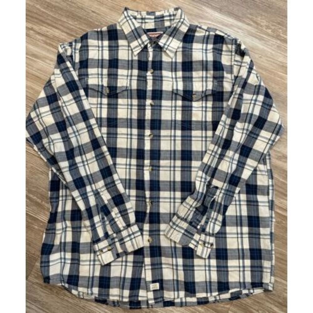 Wrangler Long Sleeve 100% Cotton‎ Shirt Men's XLT Tall Blue Plaid